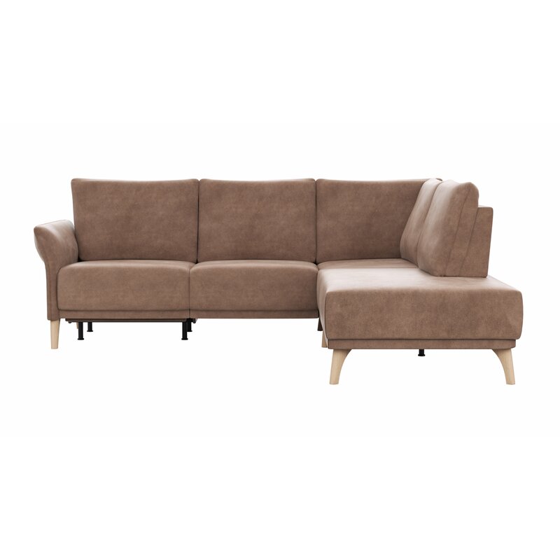 Ecksofa Rosario - 2-Sitzer mit Ecke rechts inkl. Relaxfunktion (motorisch), Sitzvorzug und Armlehne klappbar, Stoff, Cognac