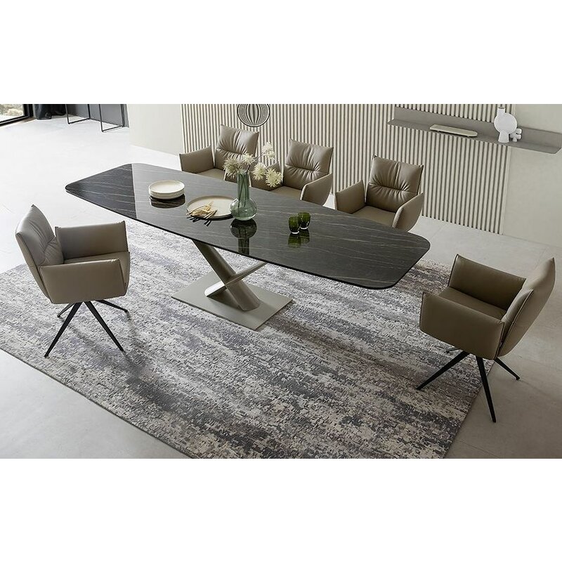 Esstisch Savona - LB ca. 280x100 cm, Fix, Keramik, Schwarz, Bootsform