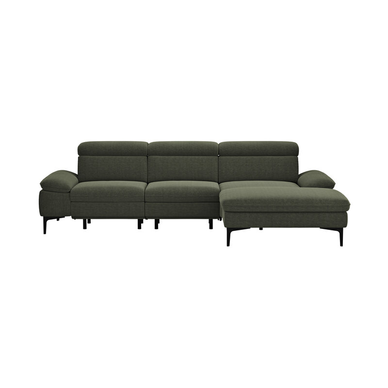 Ecksofa Felipa - 2,5-Sitzer mit Longchair rechts inkl. Armlehne verstellbar und Rückenlehne/Sitztiefe verstellbar (motorisch), Stoff, Dunkelgrün