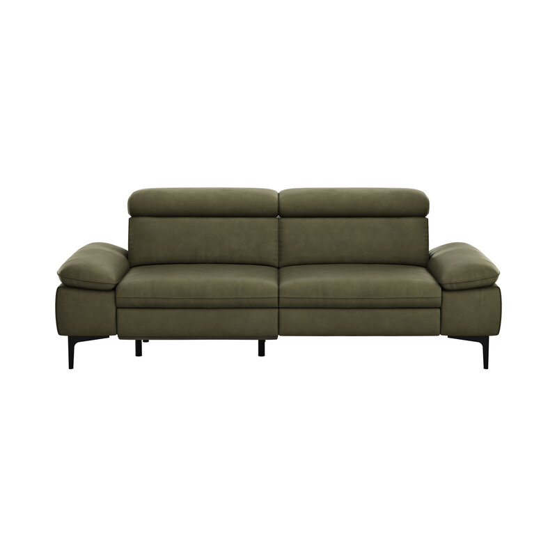 Sofa Felipa - 3-Sitzer inkl. Relaxfunktion (motorisch) und Kopfteil verstellbar, Leder, Olive