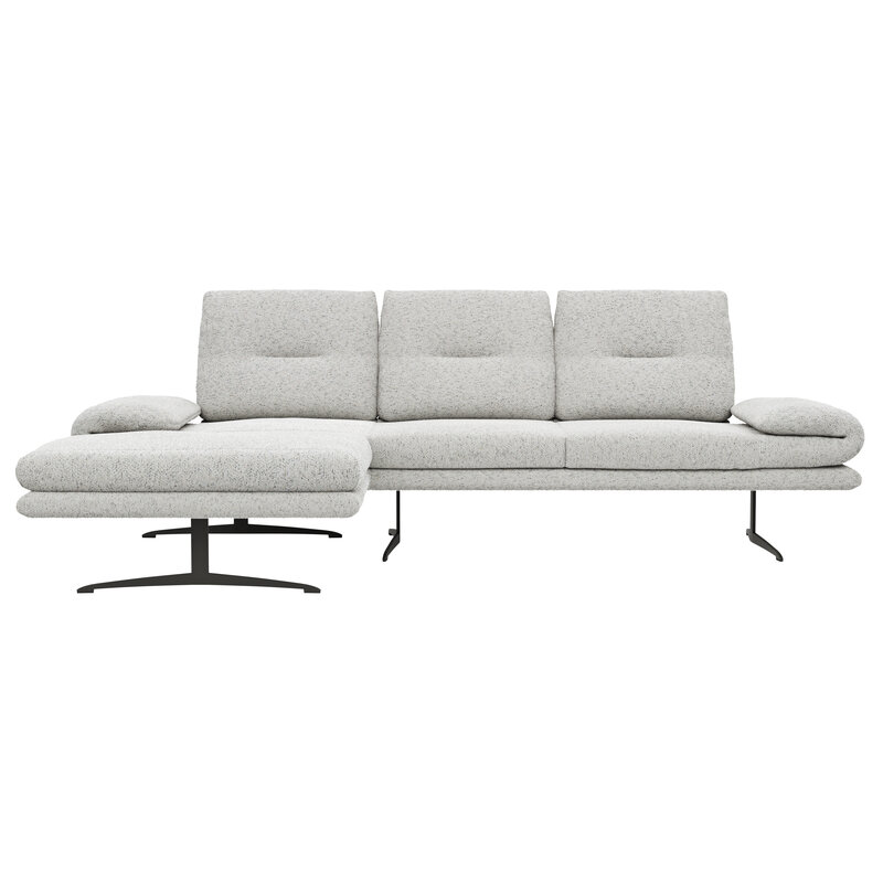 Ecksofa Lucero 2.0 - Longchair mit 2-Sitzer rechts inkl. Sitztiefenverstellung, Drehsitz und Sitztiefe verstellbar, Stoff, Offwhite
