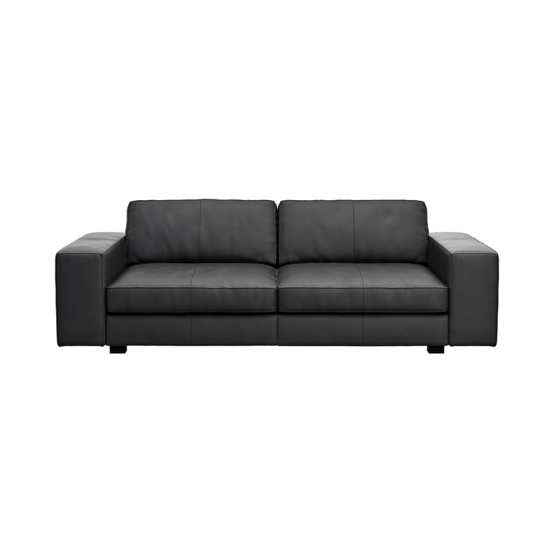 Sofa Aprino 1 - 3,5-Sitzer XL, Dickleder, Schwarz, Armlehne Block breit