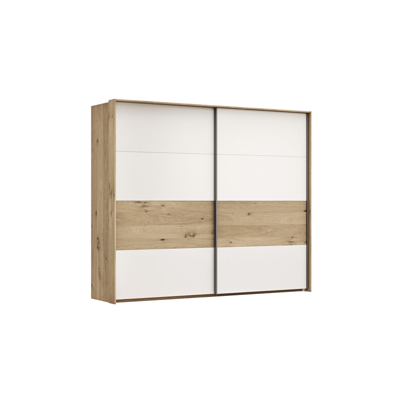 Schwebetürenschrank Viana - B ca. 248 cm, Furnier, Balkeneiche, Weiß