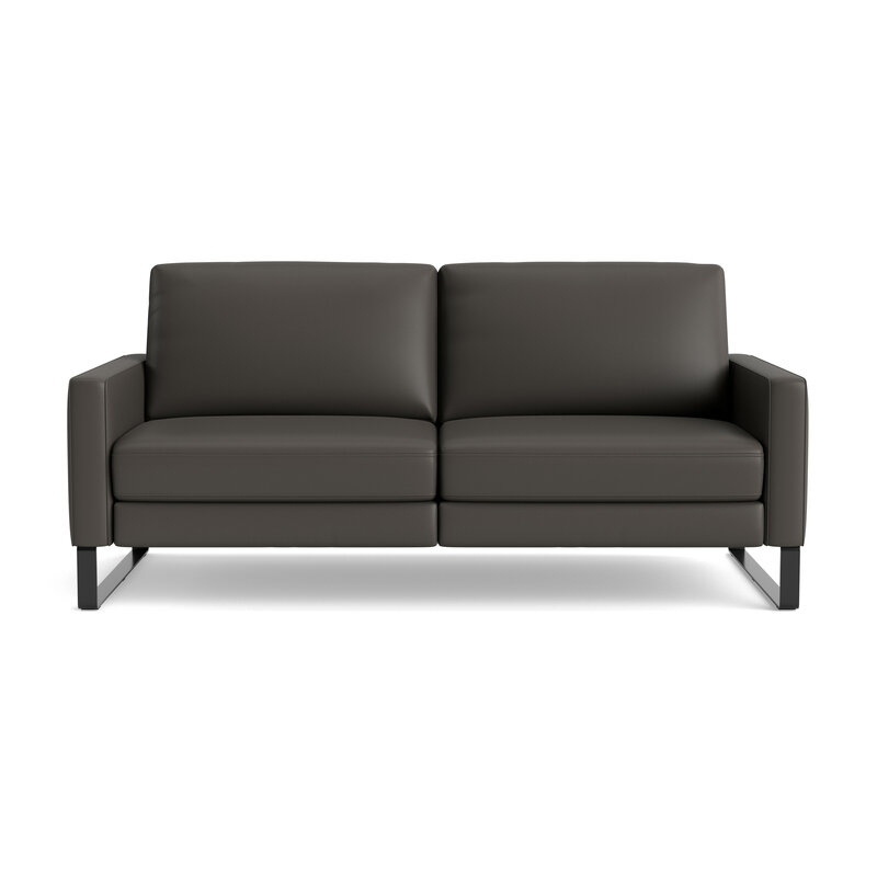 Sofa Enna - 3-Sitzig, Armlehne A, Leder, Dunkelbraun, Kufe, Schwarz