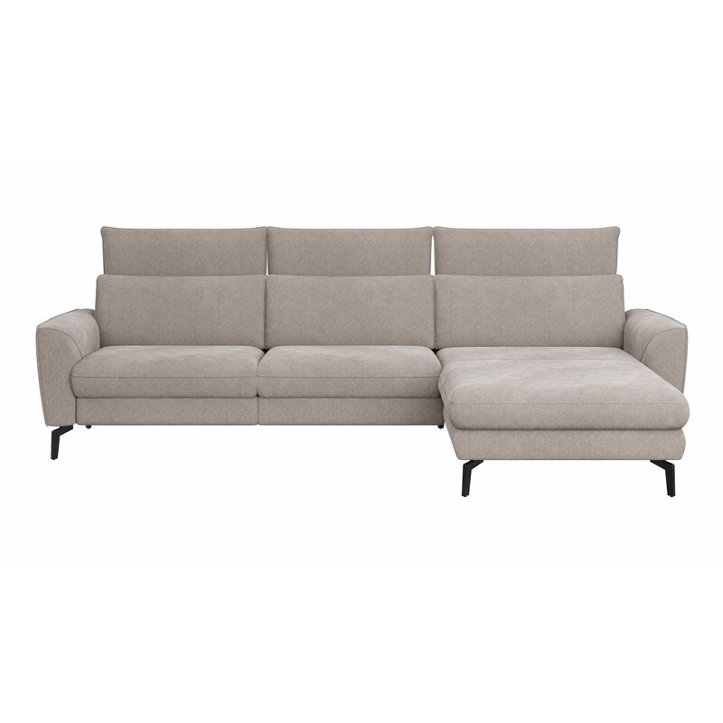 Ecksofa Avela - 2,5-Sitzer mit Longchair rechts inkl. Kopfteile verstellbar, Stoff, Bisquit
