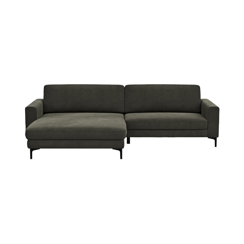 Ecksofa Oviedo - Longchair links mit 1,5-Sitzer, Stoff, Braungrün