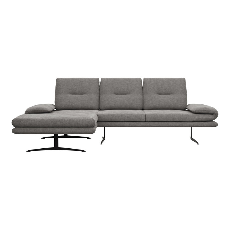 Ecksofa Lucero - Longchair mit 2-Sitzer rechts, Stoff, Grau