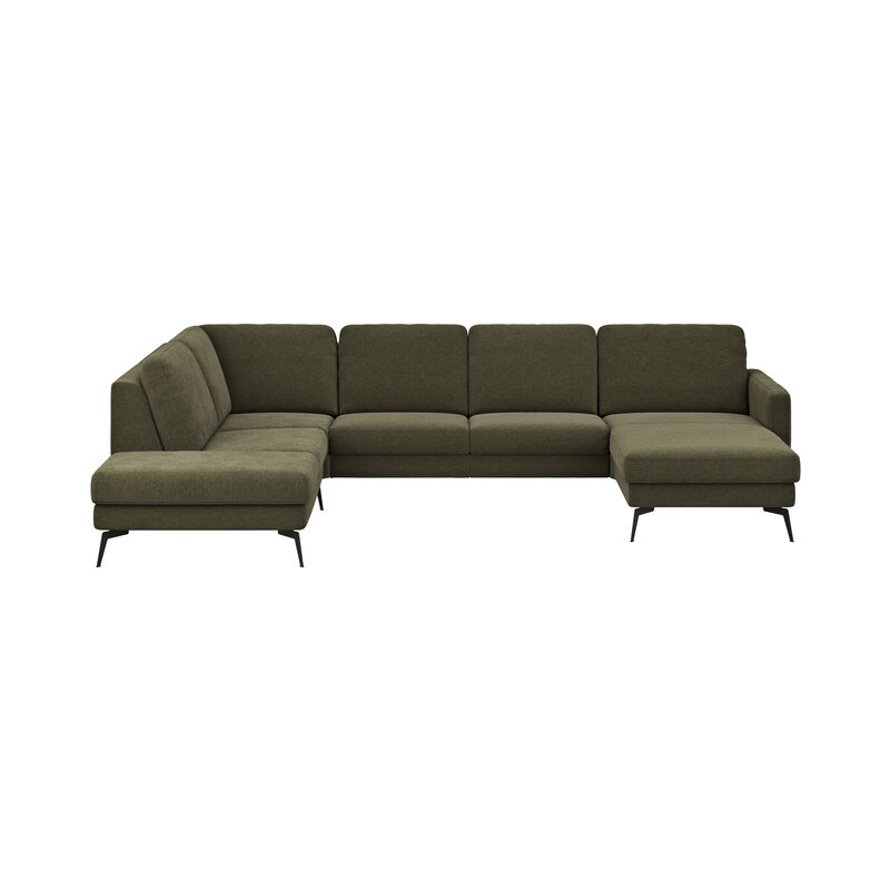 Wohnlandschaft Enna - Ecke links, 2,5-Sitzer, Longchair rechts, Stoff, Olive