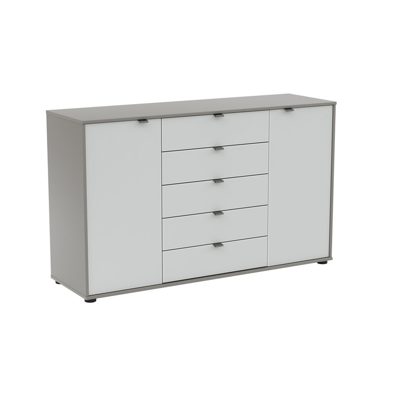 Kommode Marbella - Lack, Grau, Glas, Weiß