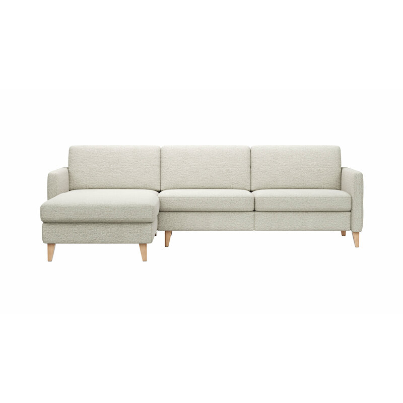 Ecksofa Arima N - Longchair links mit 2,5-Sitzer, Stoff, Creme