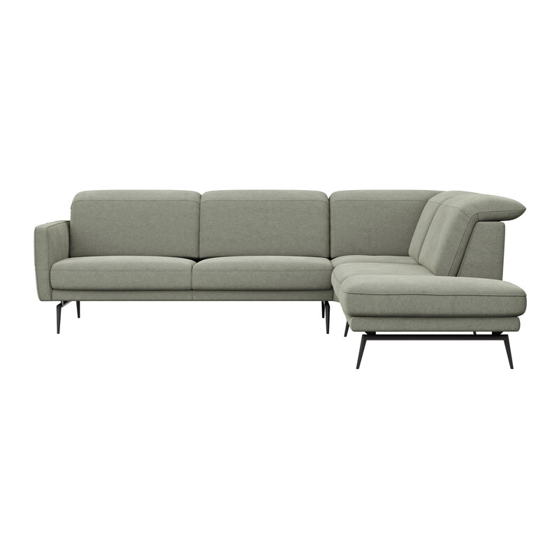 Ecksofa Estrela 2.0 - 2- Sitzer mit Ecke rechts inkl. Kopfteil/Armteil verstellbar und Sitzvorzug motorisch, Stoff, Limone
