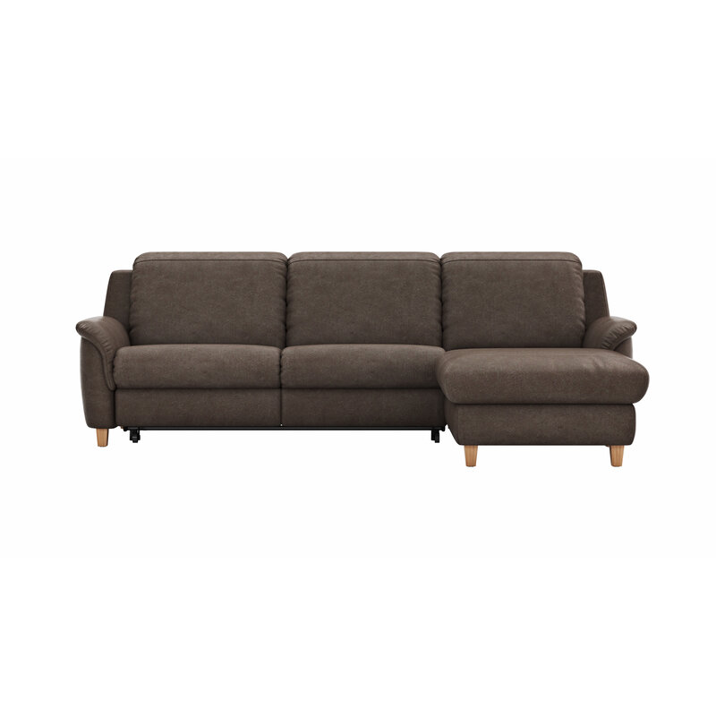 Ecksofa Cornella Classic - 2-Sitzer mit Longchair rechts inkl. Kopfteil verstellbar und Schlaffunktion, Stoff, Mocca
