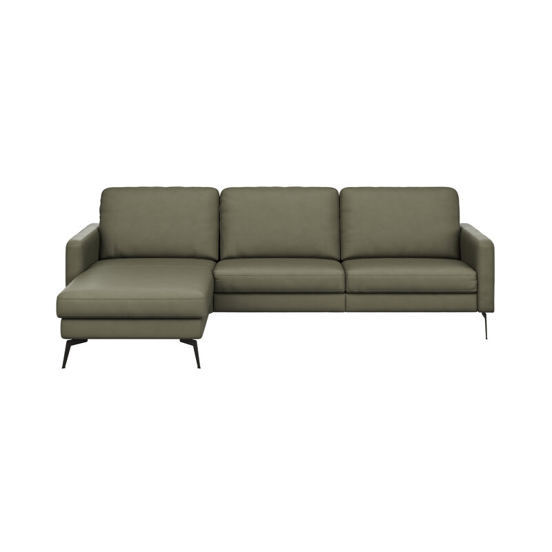 Ecksofa Enna - Longchair Links mit 3-Sitzer, Armlehne A, Leder, Olive