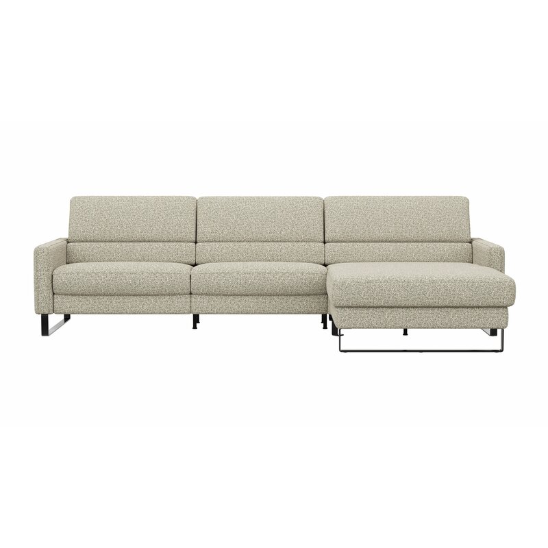 Ecksofa Valera - 3-Sitzer mit Longchair rechts inkl. Rückenlehne verstellbar, Stoff, Limone