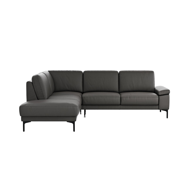 Ecksofa Matero - Ecke mit 2-Sitzer rechts, Leder, Anthrazit