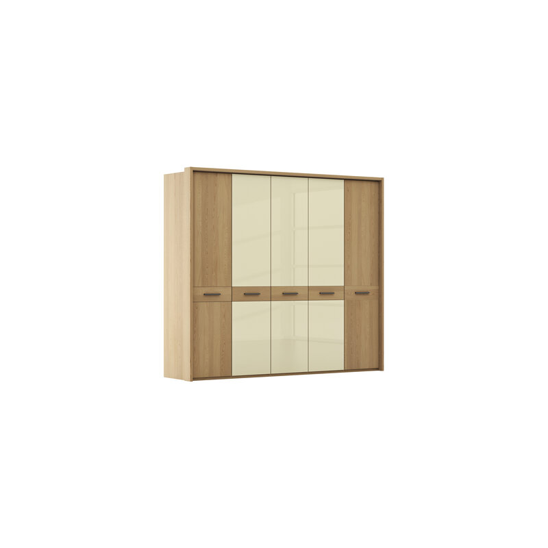 Drehtürenschrank Lenoso - B. ca. 256 cm, Eiche massiv, Glas, Champagner