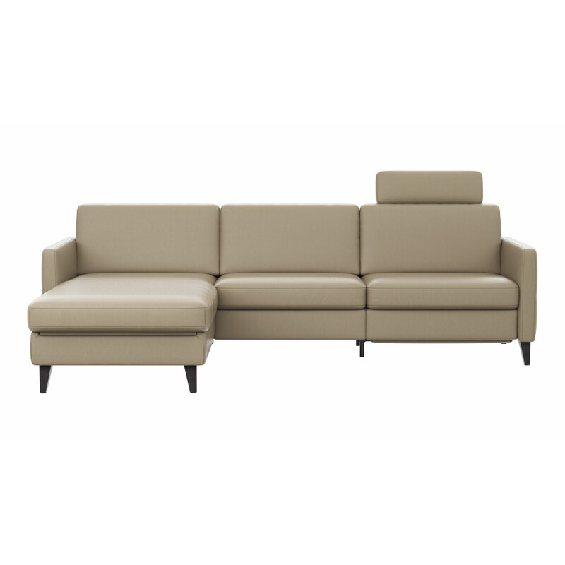 Ecksofa Arima N - Longchair mit 2,5-Sitzer rechts inkl. Relaxfunktion und Kopfstütze motorisch, Leder, Champagner