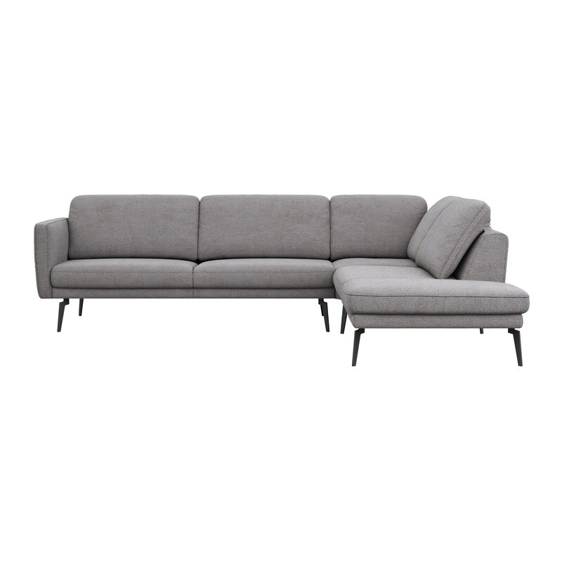 Ecksofa Estrela - 2,5-Sitzer mit Ecke rechts inkl. Rücken-/Armlehne verstellbar, Stoff, Grau