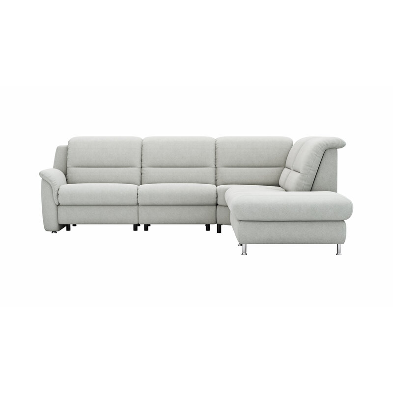 Ecksofa Cornella Plus - 2-Sitzer mit Ecke und Abschlussteil rechts inkl. Relaxfunktion (motorisch) und Kopfteilverstellung, Stoff, Hellgrau