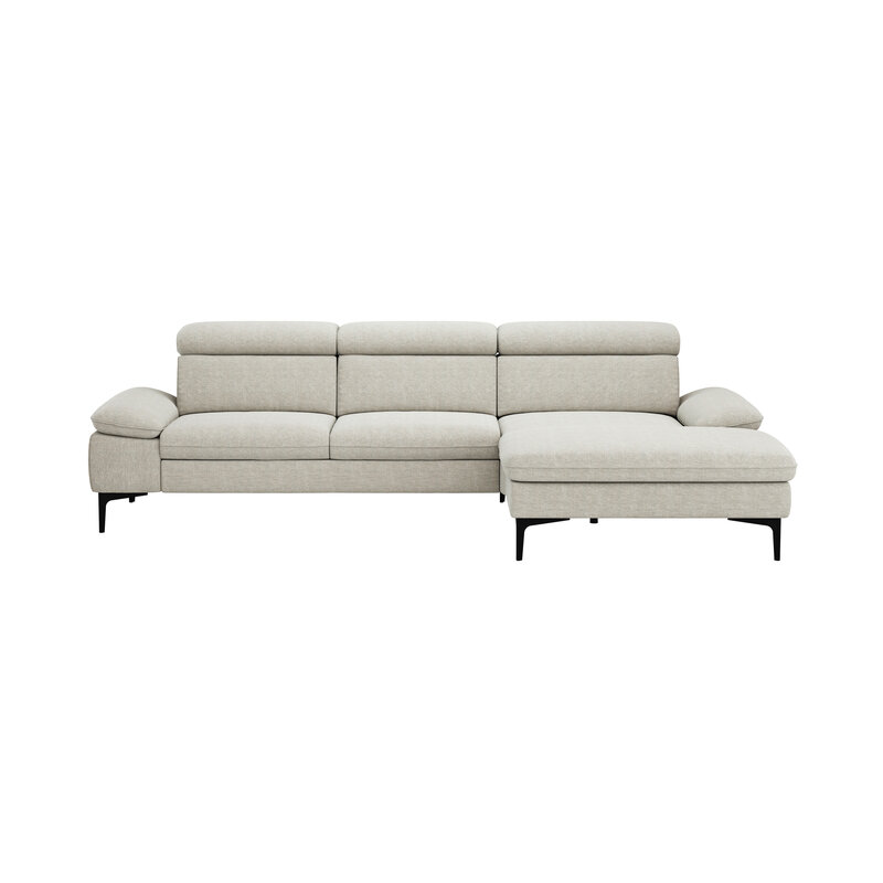 Ecksofa Felipa - 2,5-Sitzer mit Longchair rechts inkl. Kopfteil verstellbar, Stoff, Natur