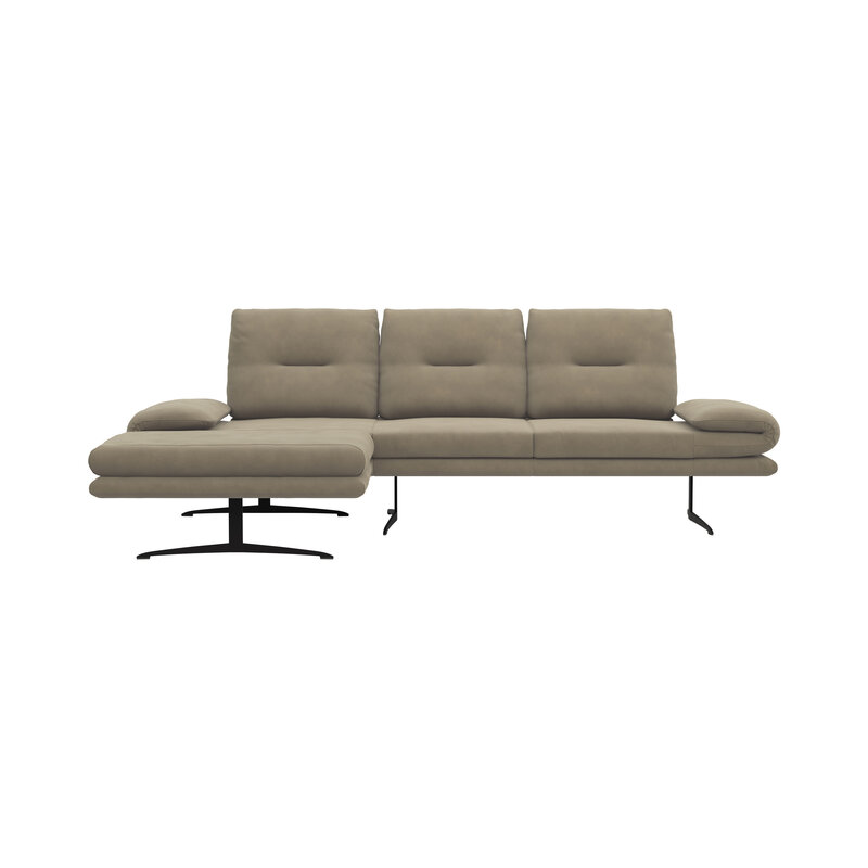 Ecksofa Lucero - Longchair mit 2-Sitzer rechts inkl. Rückenlehne/ Sitztiefe/ Armlehne verstellbar und Drehsitz, Leder, taupe
