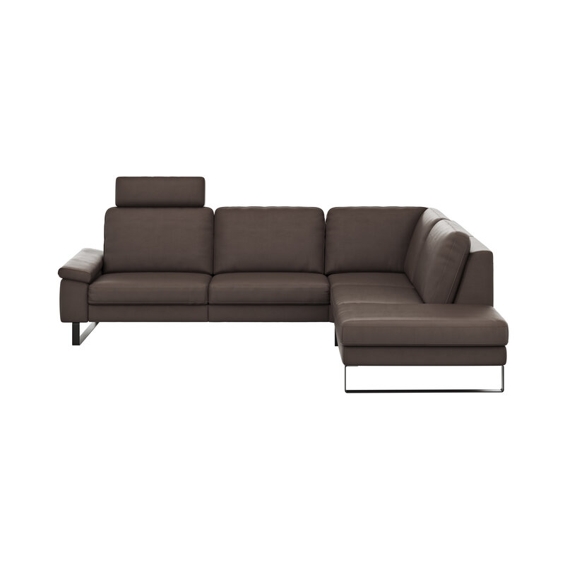 Ecksofa Enna - 3-Sitzer mit Ecke rechts, Leder Mocca