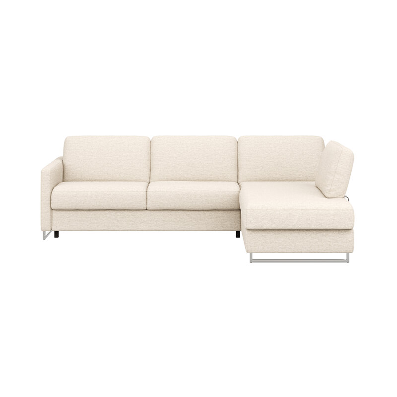 Ecksofa Nuoro - 2-Sitzer mit Longchair rechts inkl. Schlaffunktion und Bettkasten, Stoff, Beige