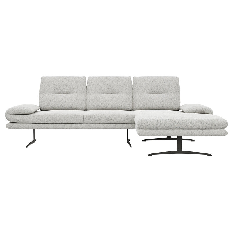 Ecksofa Lucero 2.0 - 2-Sitzer mit Longchair rechts inkl. Sitztiefenverstellung, Drehsitz und Sitztiefe verstellbar, Stoff, Offwhite