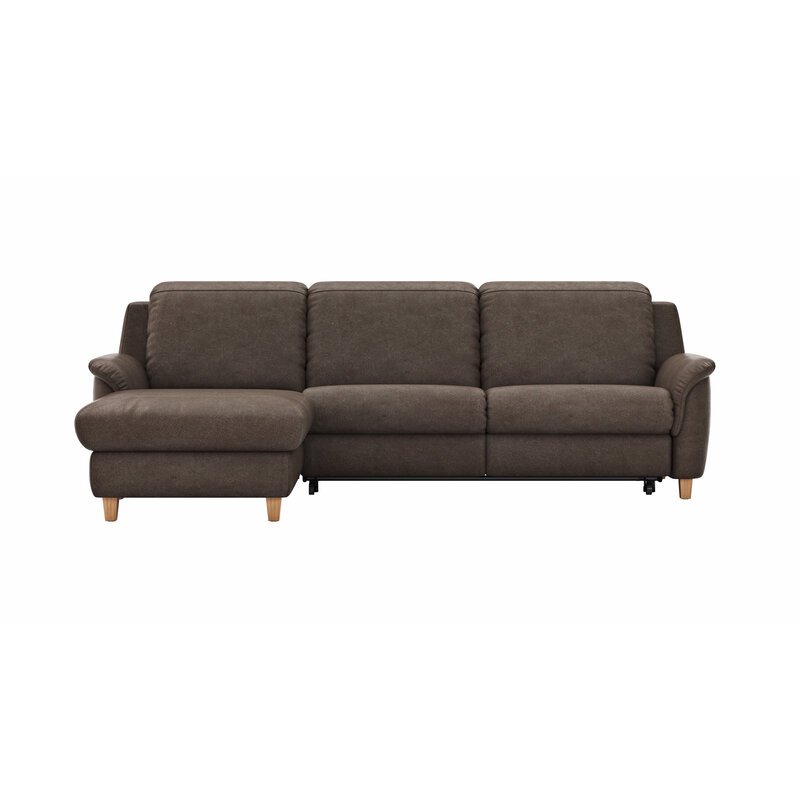 Ecksofa Cornella Classic - 2-Sitzer mit Longchair links inkl. Kopfteil verstellbar und Schlaffunktion, Stoff, Mocca