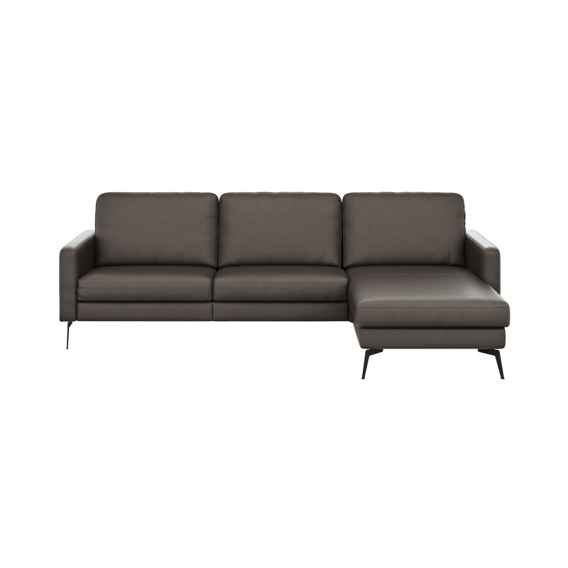 Ecksofa Enna - 3-Sitzer mit Longchair rechts, Armlehne A, Leder, Schwarz