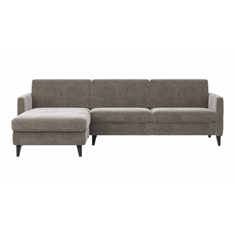 Ecksofa Arima N - Longchair mit 2,5-Sitzer rechts inkl. Kopfteil verstellbar, Stoff, Mocca
