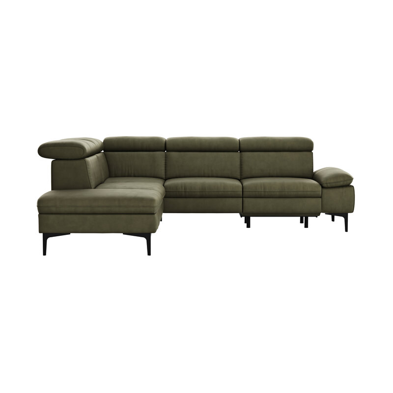 Ecksofa Felipa - Ecke links mit 2,5-Sitzer inkl. Armlehne verstellbar und Rückenlehne/Sitztiefe verstellbar (motorisch), Leder, Olive