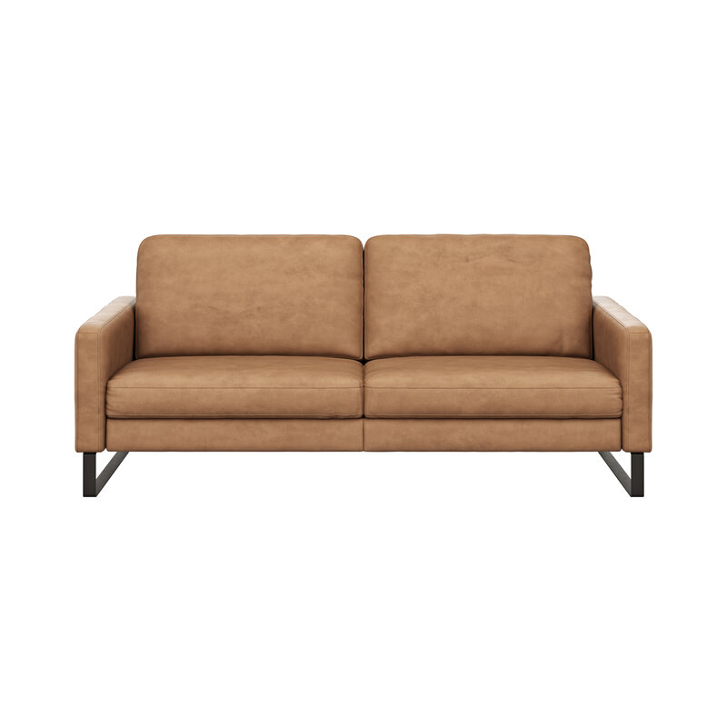 Sofa Enna - 3,5-Sitzer, Armlehne A, Leder, Cognac, Kufe, Schwarz