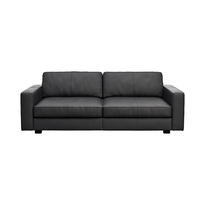 Sofa Aprino 2 - 3,5-Sitzer XL, Dickleder, Schwarz , Armlehne Block schmal