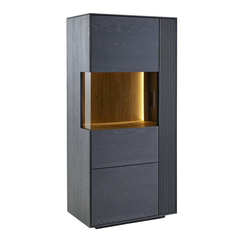Vitrine Estana - inkl. Beleuchtung, Eiche massiv, anthrazit