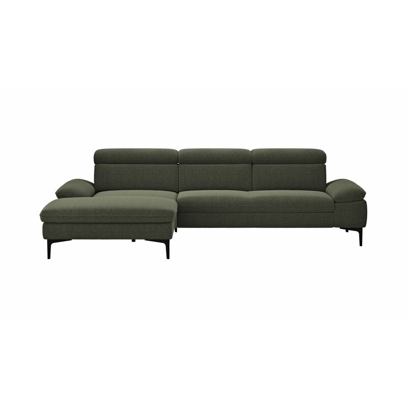 Ecksofa Felipa - Longchair links mit 2,5-Sitzer inkl. Kopfteil verstellbar, Stoff, Dunkelgrün