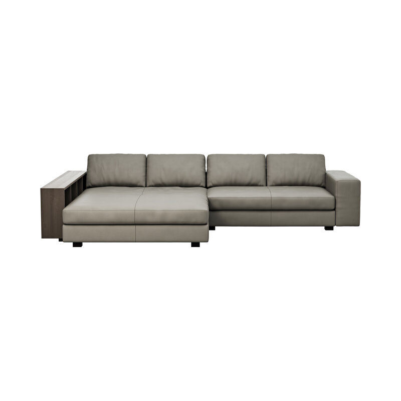 Ecksofa Aprino 1 - Longchair links mit 2,5-Sitzer, Leder, Grau