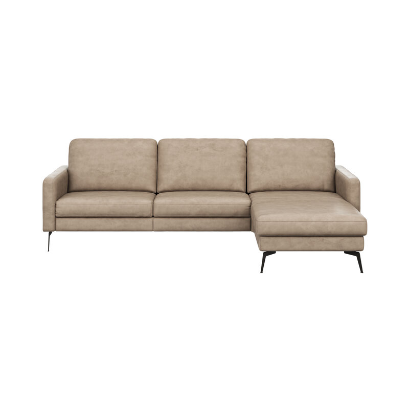 Ecksofa Enna - 3-Sitzer mit Longchair rechts, Armlehne A, Leder, Taupe