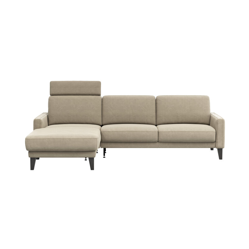 Ecksofa Matero - Longchair mit 2,5-Sitzer rechts inkl. Relaxfunktion motorisch, Leder, Taupe