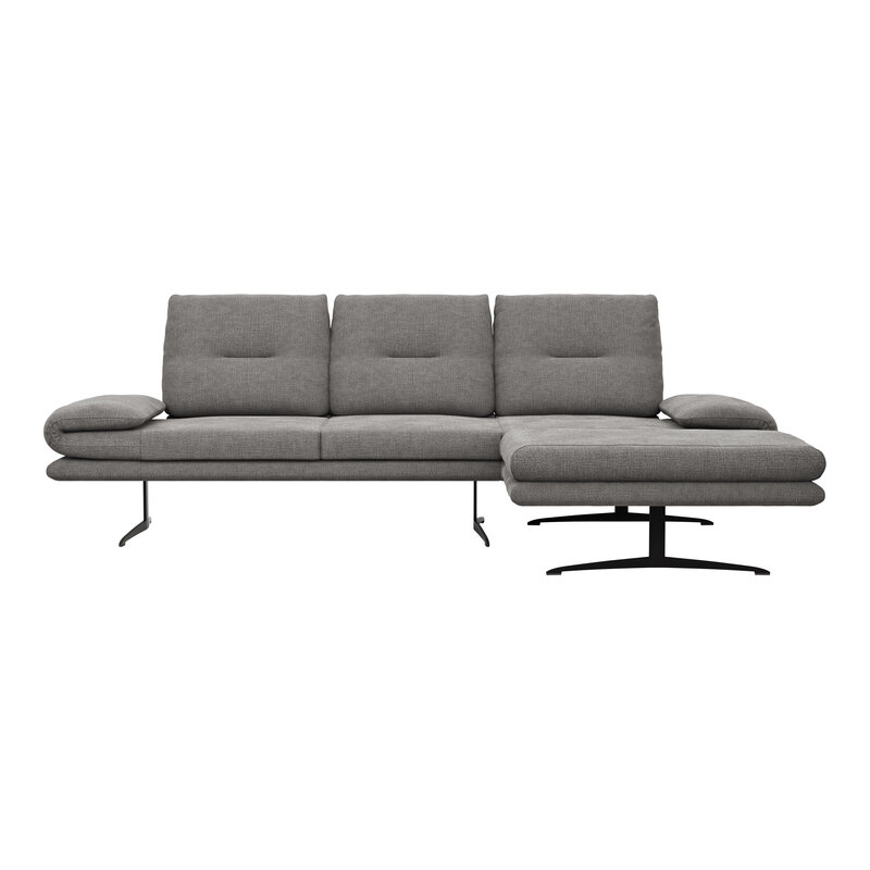Ecksofa Lucero - 2-Sitzer mit Longchair rechts inkl. Rückenlehne/ Sitztiefe/ Armlehne verstellbar und Drehsitz, Stoff, Grau