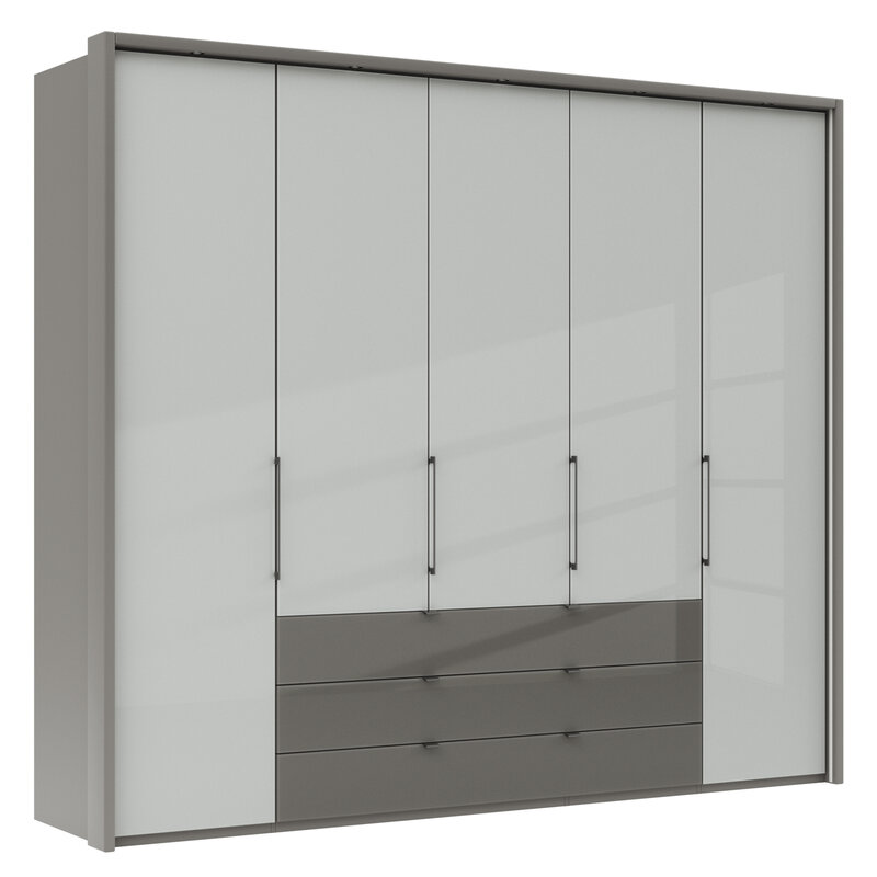 Drehtürenschrank Marbella - B. ca. 257cm, Korpus Melamin, Grau, Front Glas, Weiß