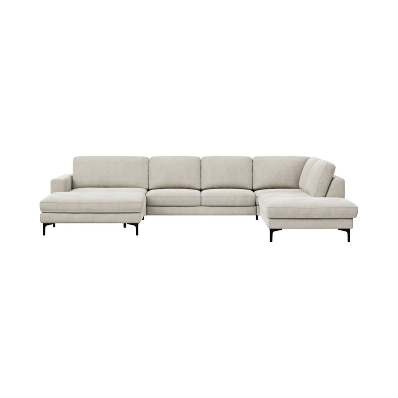 Wohnlandschaft Oviedo - Longchair links mit 2-Sitzer und Ecke rechts, Stoff, Natur