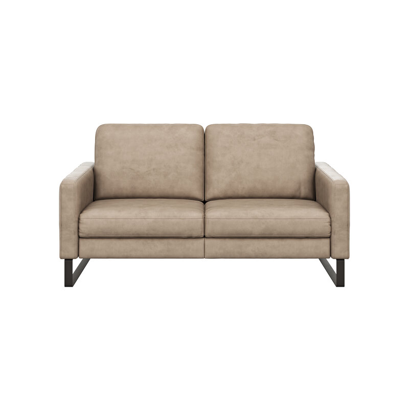 Sofa Enna - 2,5-Sitzer, Armlehne A, Leder, Taupe, Kufe, Schwarz