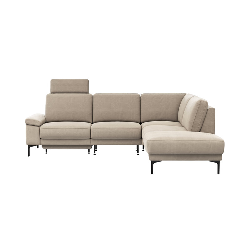 Ecksofa Matero - 2-Sitzer mit Ecke rechts inkl. Relaxfunktion motorisch und Sitzvorzug, Leder, Taupe