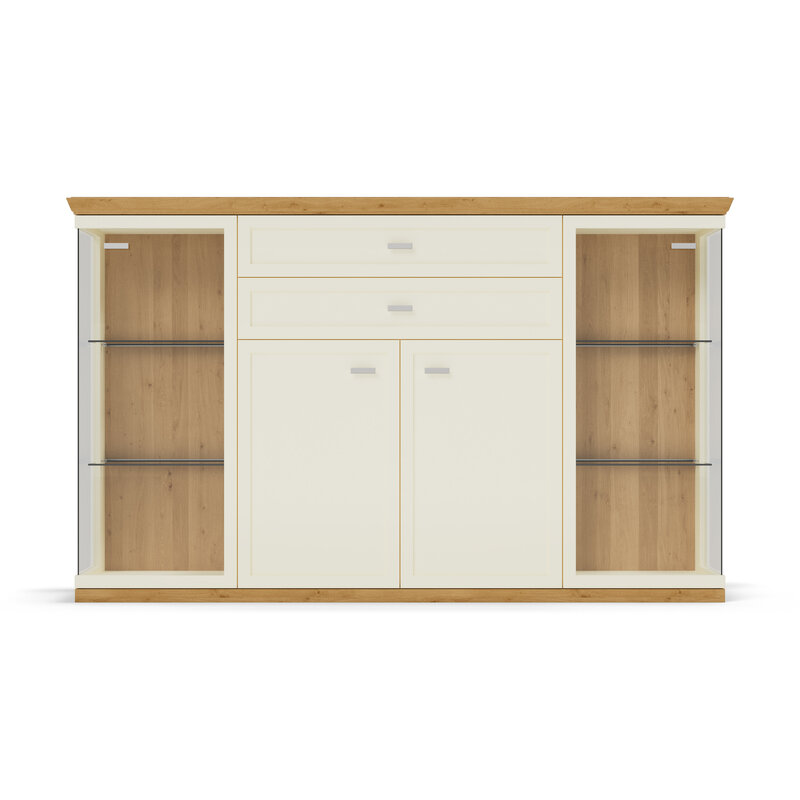 Highboard Monda - Lack hellbeige, Eiche furniert
