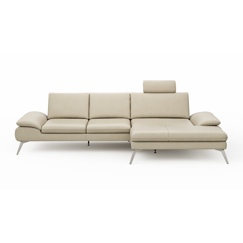 Ecksofa Collina - 2,5-Sitzer, Longchair rechts, inklusive Kopfstütze, Leder, Ecru