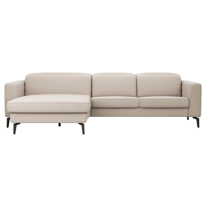 Ecksofa Rafaela 2.0 - Longchair mit 2,5-Sitzer rechts inkl. Kopfteilverstellung, Leder, Champagner