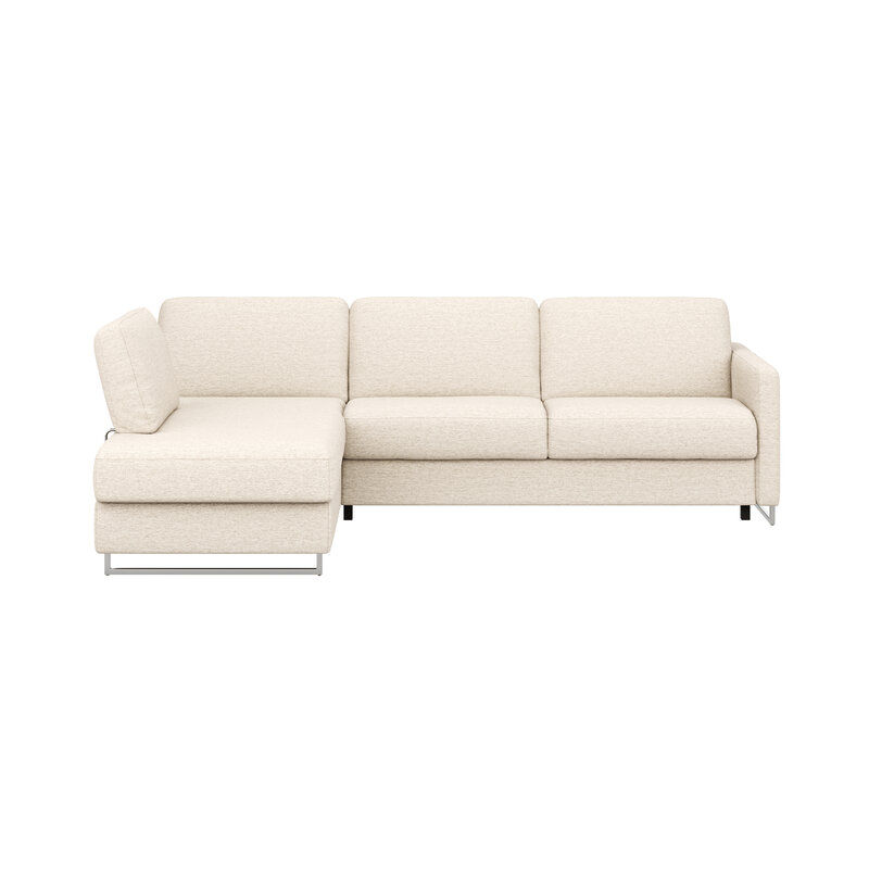 Ecksofa Nuoro - Longchair links mit 2-Sitzer inkl. Schlaffunktion und Bettkasten, Stoff, Beige
