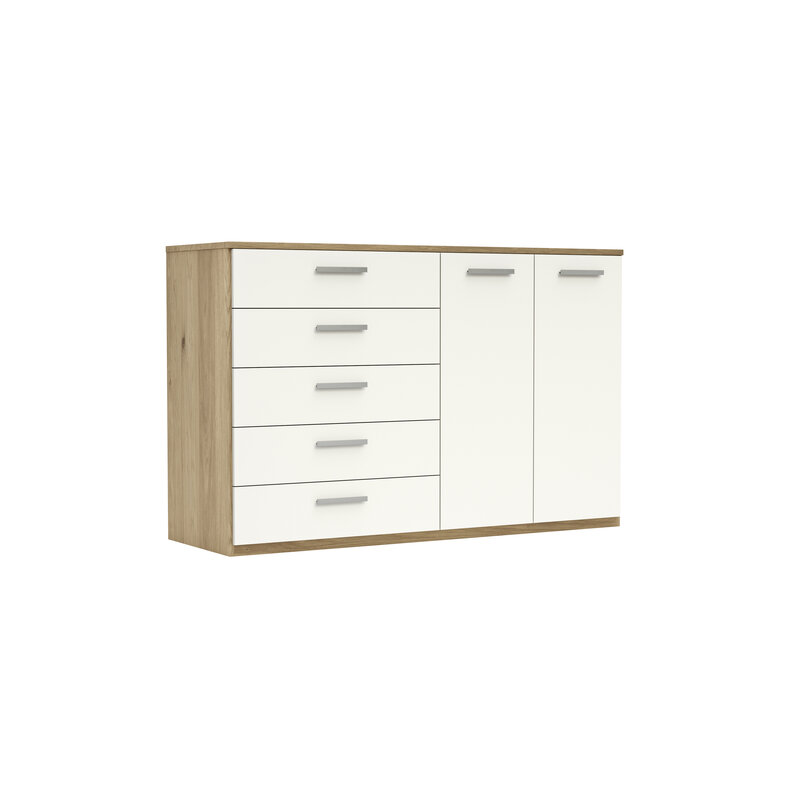 Kommode Viana - Balkeneiche furniert, Weiß