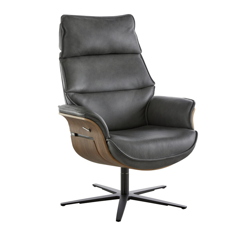 Relaxsessel Perano - Drehbar, Nussbaum, Leder, Anthrazit